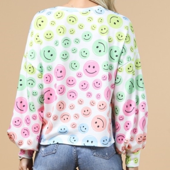Happy Face Colorful French Terry Pullover/Top - Picture 2 of 6